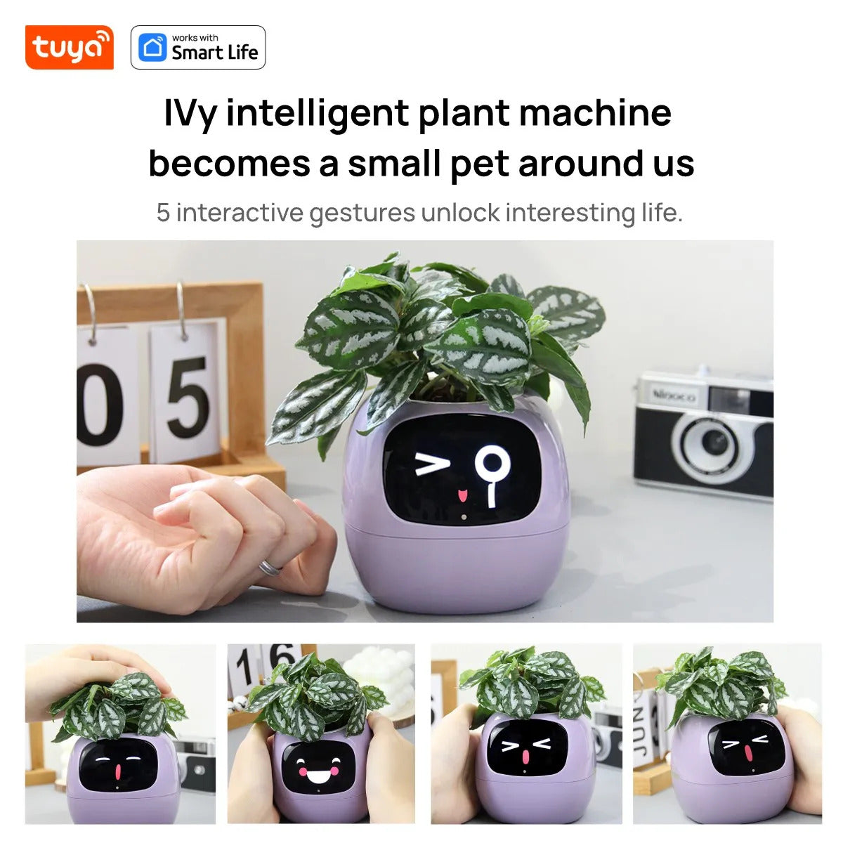 Smart Planter, Tuya Ivy Smart Planter, Endless Fun Over 49 Rich Expressions,7 smart sensors,AI Chips Make Raising Plants Easy and Fun